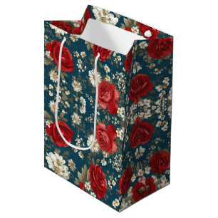Patriotisches Rot Blau Weiß Floral (6) Mittlere Geschenktüte