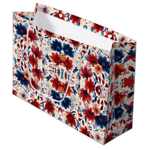 Patriotisches Rot Blau Weiß Floral (7) Große Geschenktüte