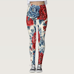 Patriotisches Rot Blau Weiß Floral (7) Leggings