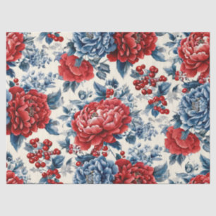 Patriotisches Rot Blau Weiß Floral (7) Seidenpapier