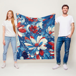 Patriotisches Rot Blau Weiß Floral (8) Fleecedecke