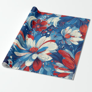Patriotisches Rot Blau Weiß Floral (8) Geschenkpapier