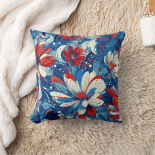 Patriotisches Rot Blau Weiß Floral (8) Kissen
