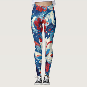 Patriotisches Rot Blau Weiß Floral (8) Leggings