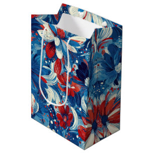 Patriotisches Rot Blau Weiß Floral (8) Mittlere Geschenktüte