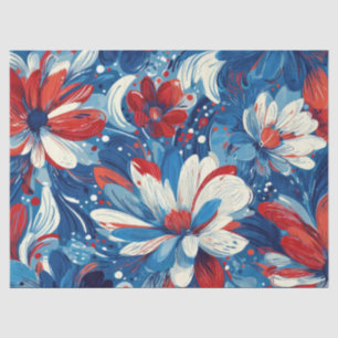Patriotisches Rot Blau Weiß Floral (8) Seidenpapier