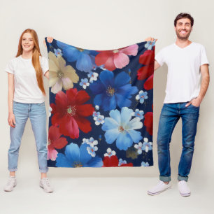 Patriotisches Rot Blau Weiß Floral (9) Fleecedecke