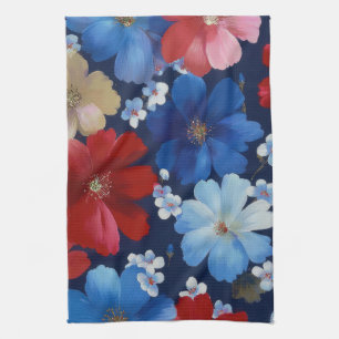 Patriotisches Rot Blau Weiß Floral (9) Geschirrtuch