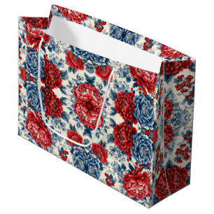 Patriotisches Rot Blau Weiß Floral (9) Große Geschenktüte