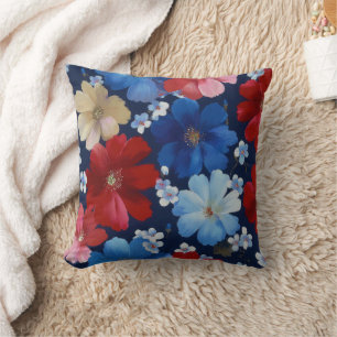 Patriotisches Rot Blau Weiß Floral (9) Kissen