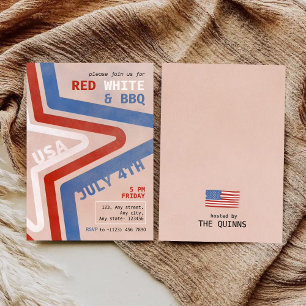 Patriotisches Rot Weiß & BBQ 4. Juli Retro Einladung