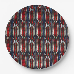 Patriotisches Rot-Weiß-Blau-Geometrisches Muster Pappteller
