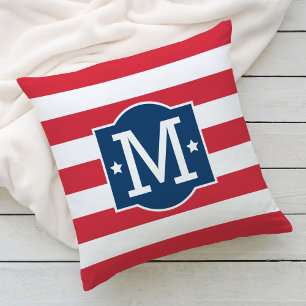 Patriotisches Rot-Weiß-Blau-Monogramm Anfangsbuchs Kissen
