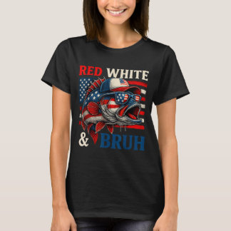 Patriotisches Rot Weiß Bruh Amerika Fisch Angeln 4 T-Shirt