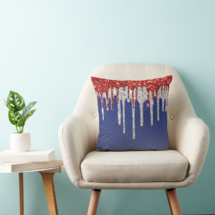 Patriotisches Rot Weiß Glitter-Tropf Blau Kissen