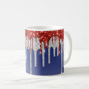 Patriotisches Rot Weiß Glitter-Tropfen Blau Kaffeetasse