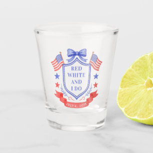 Patriotisches Rot Weiß & Ich heirate Brautdusche Schnapsglas