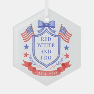 Patriotisches Rot Weiß & Ich heirate - Brautparty Ornament Aus Glas