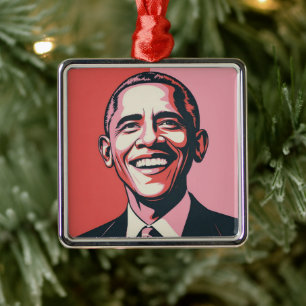 Patriotisches Rot, Weiß und Blau Barack Obama Ornament Aus Metall