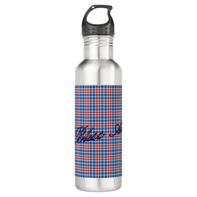 Patriotisches Rot Weiß und Blau Kariert anpassbar Edelstahlflasche (Vorderseite)
