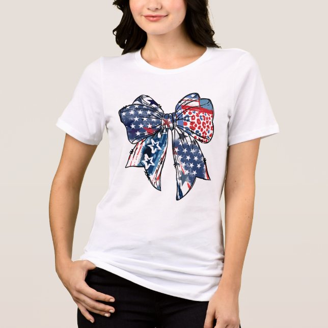 Patriotisches Rot, Weiß und Blauer Bow 4. Juli Tri-Blend Shirt (Vorderseite)