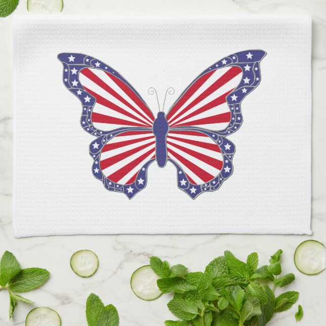 Patriotisches Rotes Weiß & Blauer Schmetterling Kü Geschirrtuch (Gefaltet)
