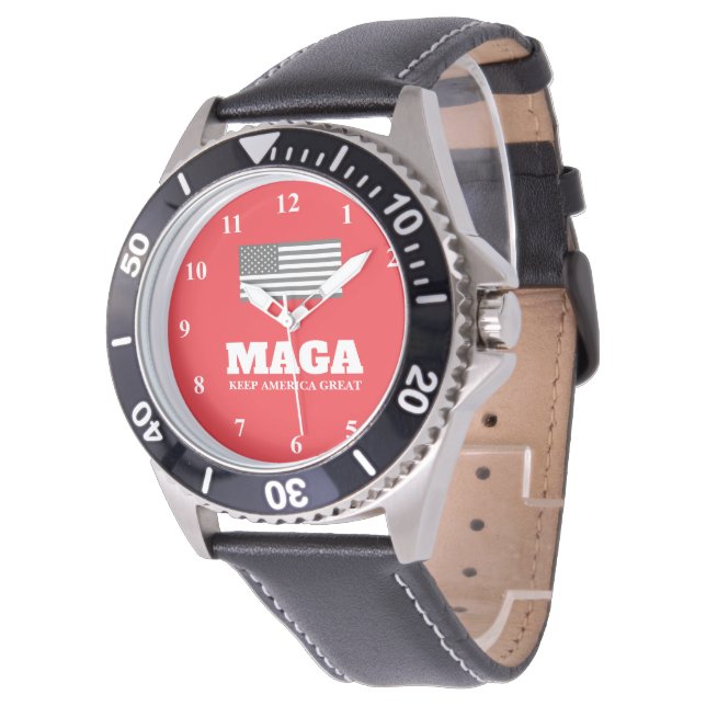 Patriotisches rotes Zifferblatt MAGA Trump Uhr für (Schrägansicht)