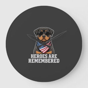 Patriotisches Rottweiler-Held-Hund-Vektor-Design Große Wanduhr