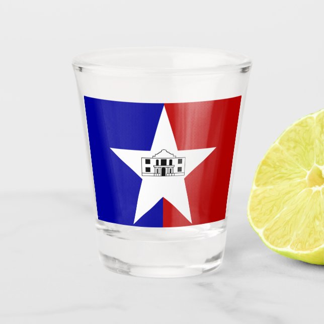 Patriotisches Schiebeglas mit der Flagge San Anton Schnapsglas (Vorderseite)