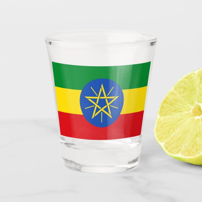 Patriotisches Schießglas mit äthiopischer Flagge Schnapsglas (Vorderseite)