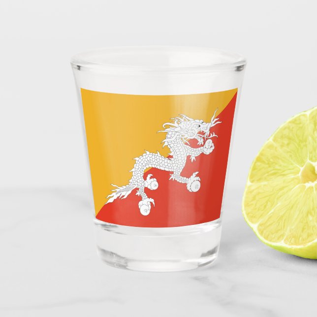Patriotisches Schießglas mit der Flagge Bhutans Schnapsglas (Vorderseite)