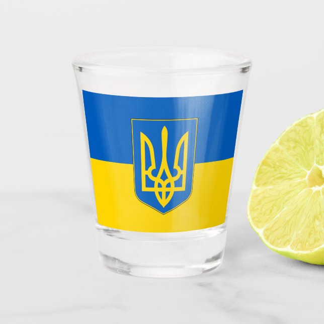 Patriotisches Schießglas mit der Flagge der Ukrain Schnapsglas (Vorderseite)