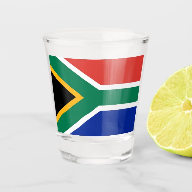 Patriotisches Schießglas mit der Flagge Südafrikas Schnapsglas (Vorderseite)