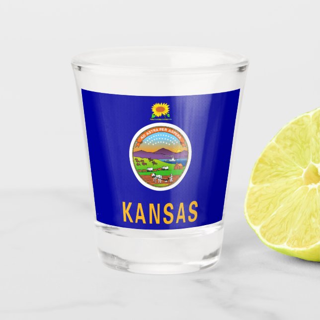 Patriotisches Schießglas mit der Flagge von Kansas Schnapsglas (Vorderseite)