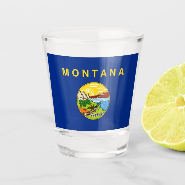 Patriotisches Schießglas mit der Flagge von Montan Schnapsglas (Vorderseite)