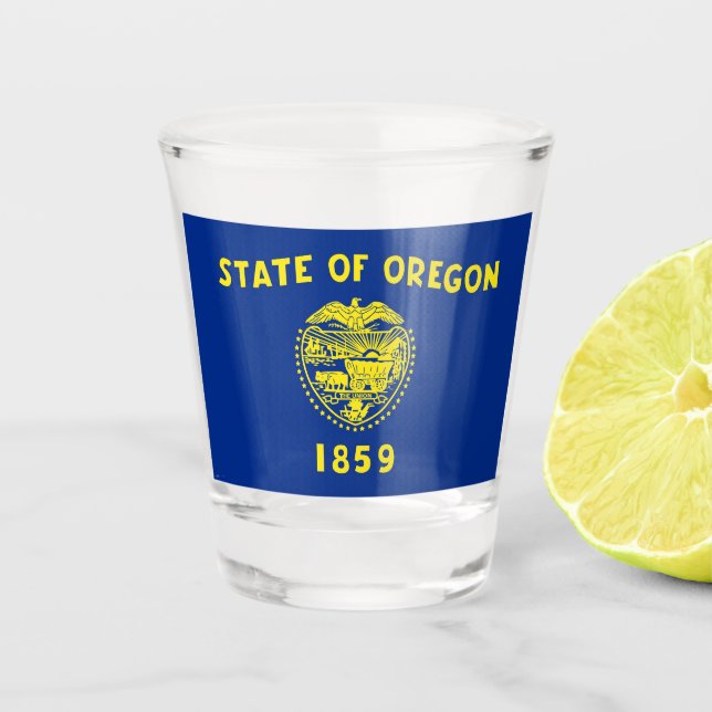 Patriotisches Schießglas mit der Flagge von Oregon Schnapsglas (Vorderseite)