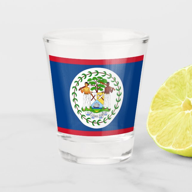 Patriotisches Schießglas mit Flagge von Belize Schnapsglas (Vorderseite)