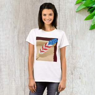 Patriotisches Schreibfeder-Motiv auf antikes Papie T-Shirt