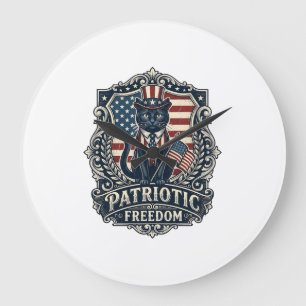 Patriotisches schwarzes Katze Vektorgrafik T-Shirt Große Wanduhr