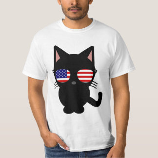 Patriotisches Schwarzes-Katzen-Fun-Shirt-Sonnenbri T-Shirt