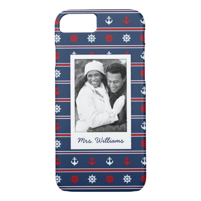 Patriotisches Seemuster | Ihr Foto u. Name Case-Mate iPhone Hülle (Rückseite)