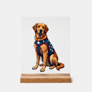 Patriotisches Servicehund Golden Retriever Shirt Acrylschild