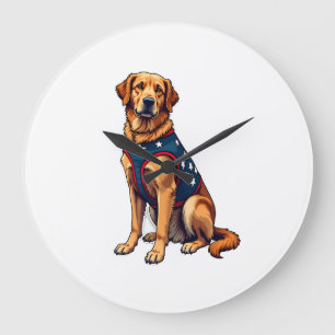 Patriotisches Servicehund Golden Retriever Shirt Große Wanduhr