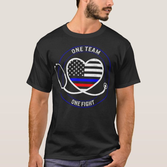 Patriotisches Shirt, One Team One Fight Stethoscop T-Shirt (Vorderseite)