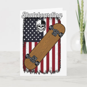 Patriotisches Skateboarding USA-Flagge & Totenkopf Karte