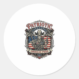 Patriotisches Skelett Cowboy Dunkler Patriot Skele Runder Aufkleber