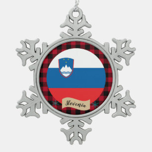 Patriotisches Slowenien, Büffel kariert, slowenisc Schneeflocken Zinn-Ornament