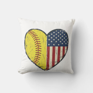 Patriotisches Softball-Herz Vintage-Vektordesign_1 Kissen