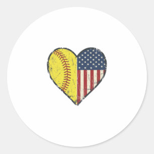 Patriotisches Softball-Herz Vintage-Vektordesign_1 Runder Aufkleber