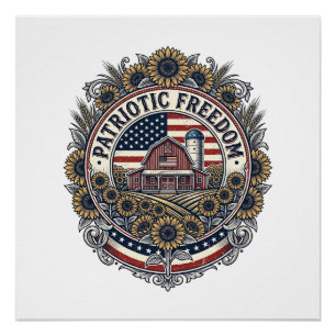 Patriotisches Sonnenblumen-Farm-Vektorgrafik-T-Shi Poster